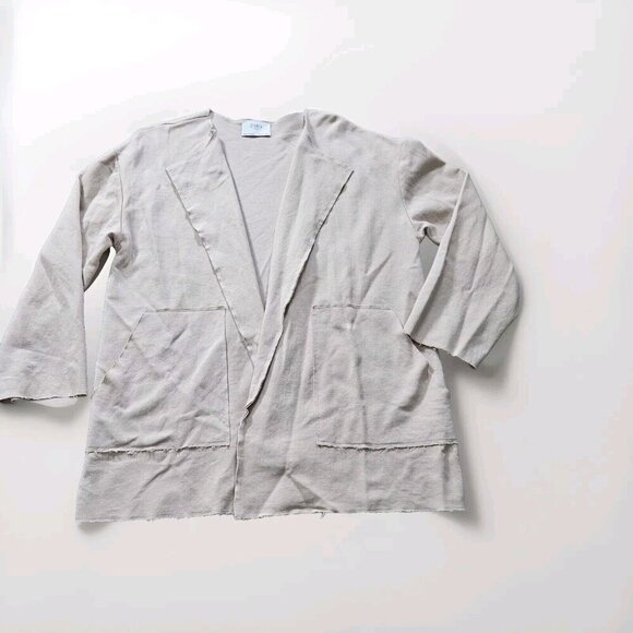 Zara Cardigan Womens L Beige LS Open Front Raw Hem Neutral Preppy Mono Boho FLAW - Picture 1 of 15